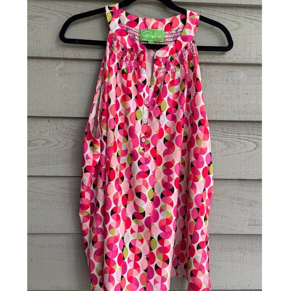 Pappagallo Sleeveless Blouse XL | Retro Mod Pink Print Top - Picture 1 of 6